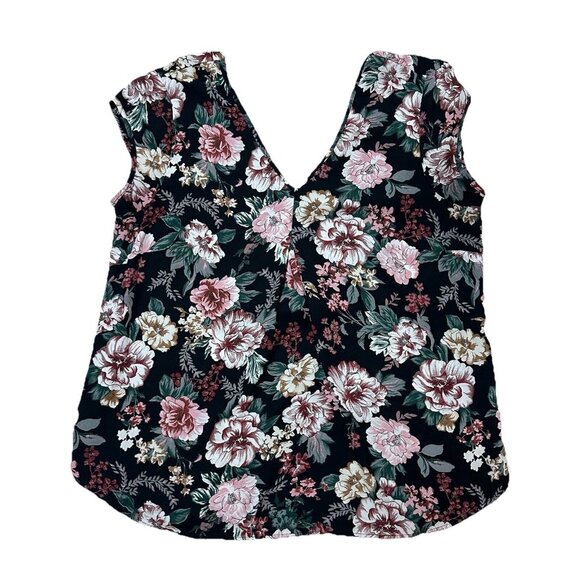 Halogen Top Women’s Medium Petite Black Floral Sleeveless Pink Flowers - Picture 6 of 13